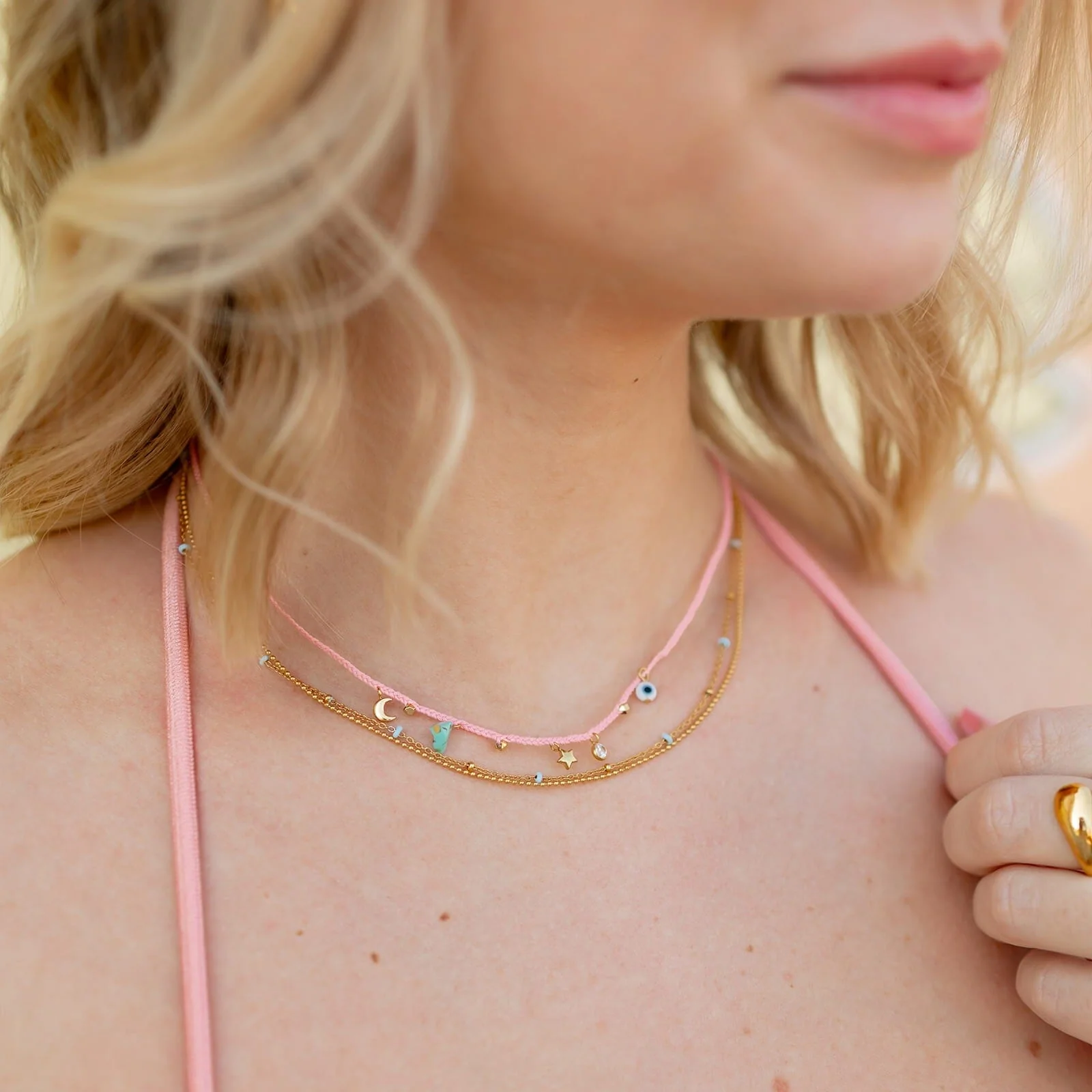 String and Chain Layered Necklace