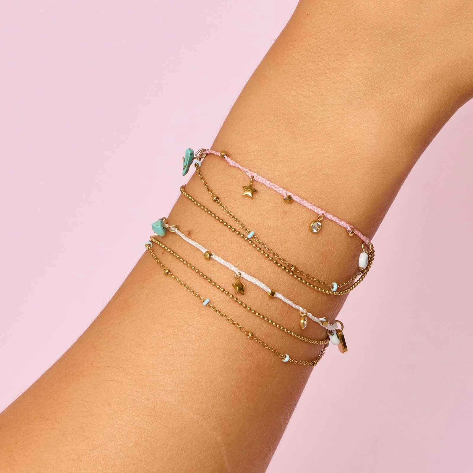 String and Chain Layered Bracelet