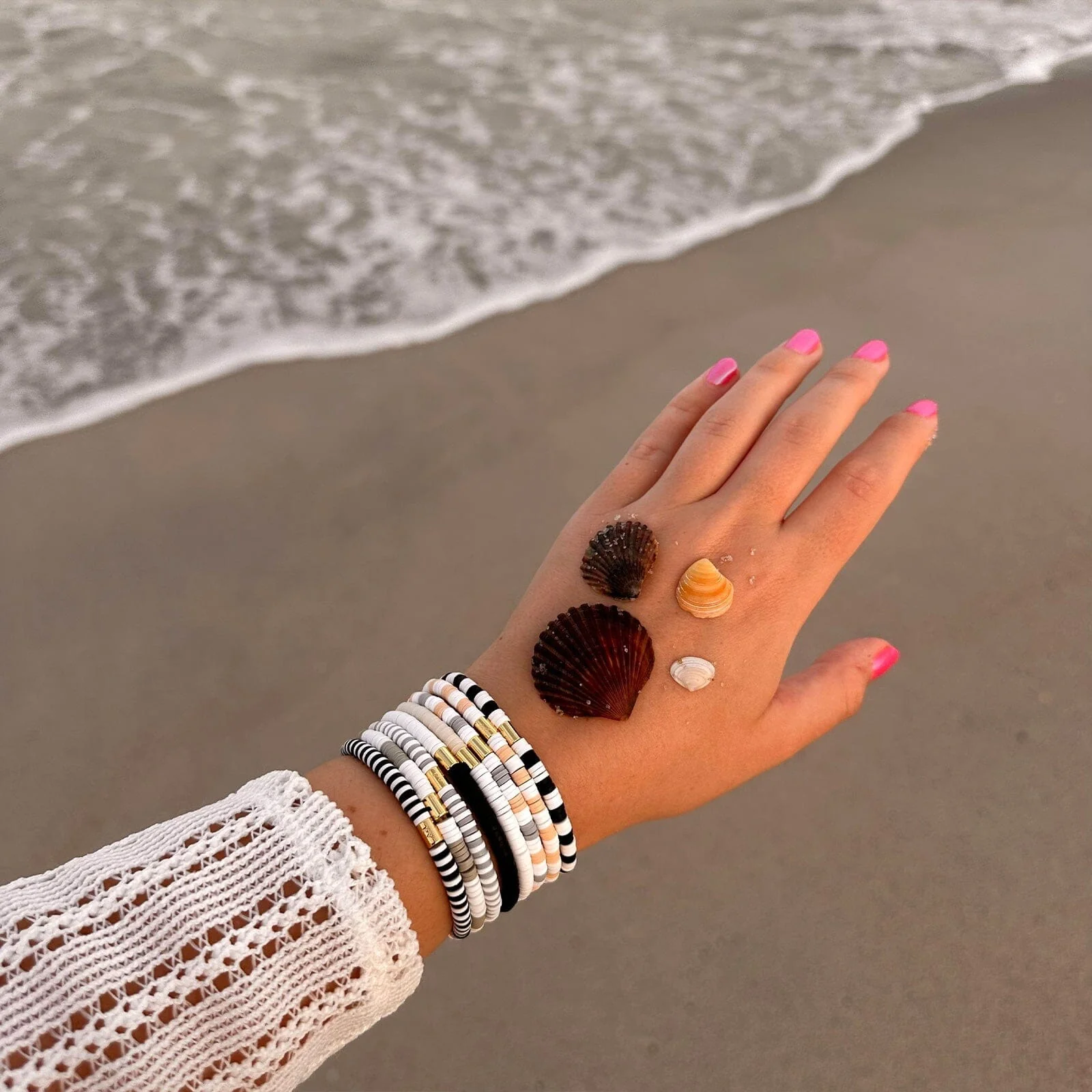 Vacation Vibes Neutral Stretch Bracelet Set of 8